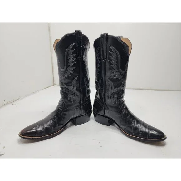 Rios of Mercedes Mens Eel Skin Exotic Cowboy Western Boots Black Size 9 - Picture 6 of 10